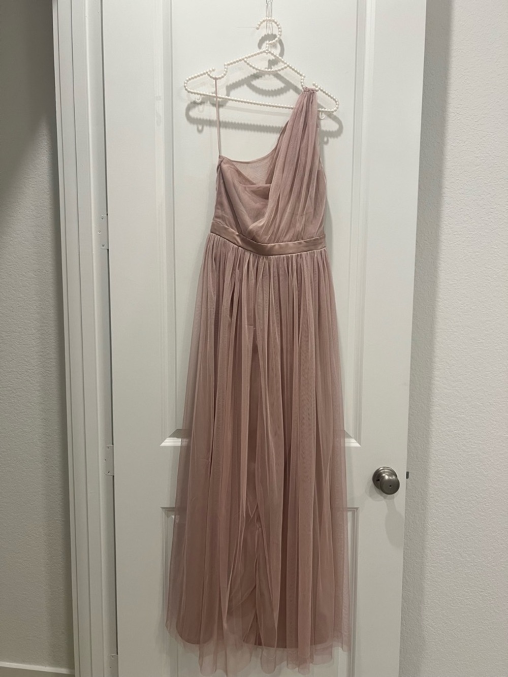 NWT Anaya Blush Tulle One Shoulder Dress Maxi Formal Bridesmaid Wedding Small - Picture 2 of 9